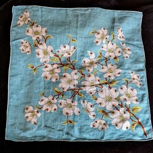 Vintage Blue/Green Handkerchief with a Dogwood Floral Pattern